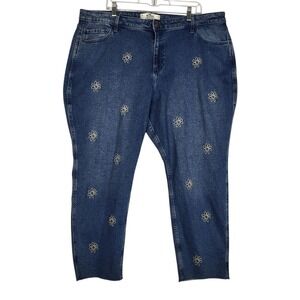 Hollister Curvy High Rise Mom Jeans 21 R Floral Embroidered Cropped Raw Hem New